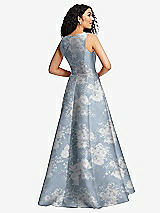 Rear View Thumbnail - Porcelain Blue Seraphina Floral Boned Corset Closed-Back Floral Satin Gown with Full Skirt