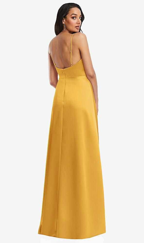 Back View - NYC Yellow Adjustable Strap A-Line Faux Wrap Maxi Dress