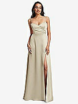 Front View Thumbnail - Champagne Adjustable Strap A-Line Faux Wrap Maxi Dress