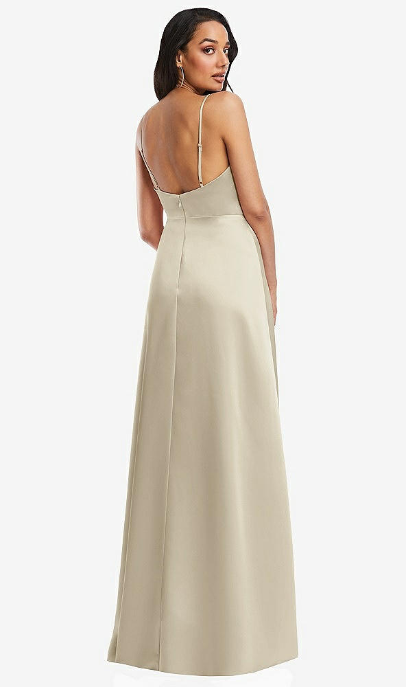 Back View - Champagne Adjustable Strap A-Line Faux Wrap Maxi Dress