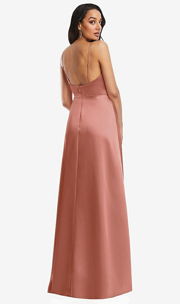 Back View - Desert Rose Adjustable Strap A-Line Faux Wrap Maxi Dress