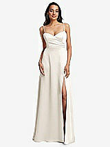 Front View Thumbnail - Ivory Adjustable Strap A-Line Faux Wrap Maxi Dress