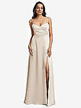 Front View Thumbnail - Oat Adjustable Strap A-Line Faux Wrap Maxi Dress