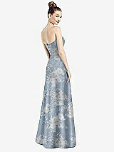 Rear View Thumbnail - Porcelain Blue Seraphina Floral Strapless Notch Floral Satin Gown with Pockets