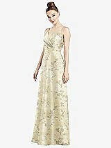 Front View Thumbnail - Butter Yellow Floral Draped Wrap Floral Satin Maxi Dress with Pockets
