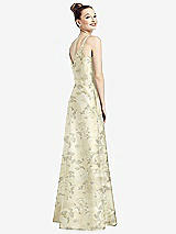 Rear View Thumbnail - Butter Yellow Floral Draped Wrap Floral Satin Maxi Dress with Pockets