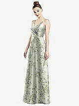 Front View Thumbnail - Sage Cottage Rose Draped Wrap Floral Satin Maxi Dress with Pockets