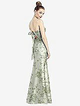 Rear View Thumbnail - Sage Cottage Rose Open-Back Bow Tie Floral Satin Trumpet Gown