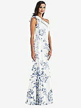 Alt View 2 Thumbnail - Cottage Rose Larkspur Bow One-Shoulder Floral Satin Trumpet Gown