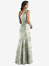 Alt View 3 Thumbnail - Sage Cottage Rose Bow One-Shoulder Floral Satin Trumpet Gown