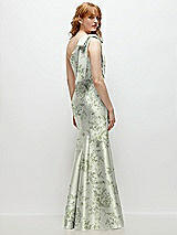 Alt View 6 Thumbnail - Sage Cottage Rose Bow One-Shoulder Floral Satin Trumpet Gown