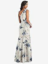 Alt View 3 Thumbnail - Inkwash Blue Floral Bow One-Shoulder Floral Satin Trumpet Gown