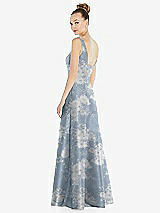 Rear View Thumbnail - Porcelain Blue Seraphina Floral Sleeveless Square-Neck Princess Line Floral Gown with Pockets