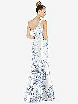 Rear View Thumbnail - Cottage Rose Larkspur Draped One-Shoulder Floral Satin Trumpet Gown with Front Slit