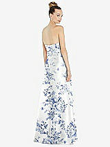 Rear View Thumbnail - Cottage Rose Larkspur Basque-Neck Strapless Floral Satin Gown with Mini Sash