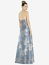 Rear View Thumbnail - Porcelain Blue Seraphina Floral Basque-Neck Strapless Floral Satin Gown with Mini Sash