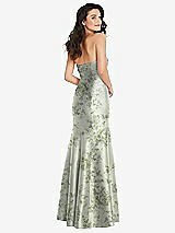 Rear View Thumbnail - Sage Cottage Rose Bow Cuff Strapless Floral Princess Waist Trumpet Gown