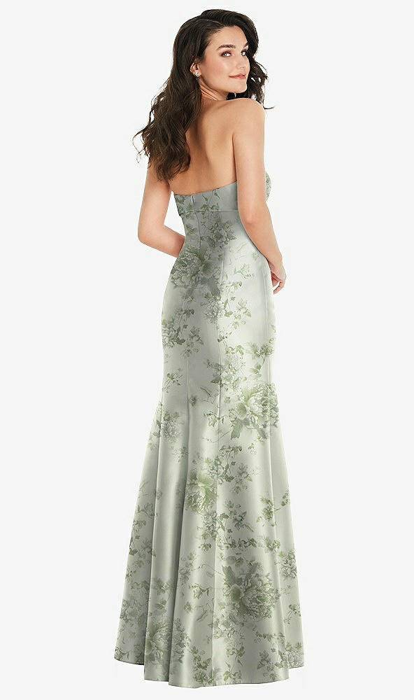 Back View - Sage Cottage Rose Bow Cuff Strapless Floral Princess Waist Trumpet Gown