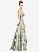 Side View Thumbnail - Sage Cottage Rose Bow Cuff Strapless Floral Satin Ball Gown with Pockets