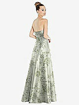 Rear View Thumbnail - Sage Cottage Rose Bow Cuff Strapless Floral Satin Ball Gown with Pockets