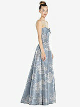 Side View Thumbnail - Porcelain Blue Seraphina Floral Bow Cuff Strapless Floral Satin Ball Gown with Pockets