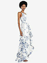 Alt View 2 Thumbnail - Cottage Rose Larkspur One-Shoulder Floral Satin Gown with Draped Front Slit