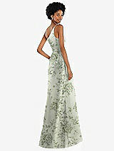 Alt View 3 Thumbnail - Sage Cottage Rose One-Shoulder Floral Satin Gown with Draped Front Slit