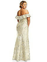 Alt View 5 Thumbnail - Butter Yellow Floral Off-the-Shoulder Ruffle Neck Floral Satin Trumpet Gown
