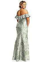 Alt View 5 Thumbnail - Sage Cottage Rose Off-the-Shoulder Ruffle Neck Floral Satin Trumpet Gown