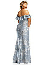 Alt View 5 Thumbnail - Porcelain Blue Seraphina Floral Off-the-Shoulder Ruffle Neck Floral Satin Trumpet Gown