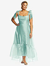 Alt View 1 Thumbnail - Coastal Convertible Deep Ruffle Hem High Low Organdy Dress with Scarf-Tie Straps