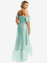 Rear View Thumbnail - Coastal Convertible Deep Ruffle Hem High Low Organdy Dress with Scarf-Tie Straps