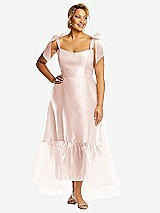 Alt View 1 Thumbnail - Blush Convertible Deep Ruffle Hem High Low Organdy Dress with Scarf-Tie Straps