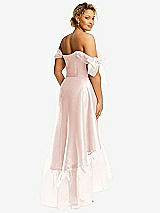 Rear View Thumbnail - Blush Convertible Deep Ruffle Hem High Low Organdy Dress with Scarf-Tie Straps