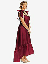 Alt View 2 Thumbnail - Burgundy Convertible Deep Ruffle Hem High Low Organdy Dress with Scarf-Tie Straps