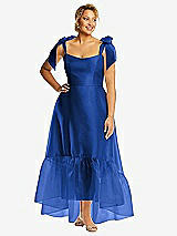 Alt View 1 Thumbnail - Sapphire Convertible Deep Ruffle Hem High Low Organdy Dress with Scarf-Tie Straps