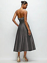 Side View Thumbnail - Caviar Gray Cuffed Strapless Satin Twill Midi Dress with Full Skirt and Pockets