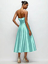 Side View Thumbnail - Coastal Cuffed Strapless Satin Twill Midi Dress with Full Skirt and Pockets