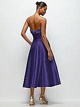 Side View Thumbnail - Grape Cuffed Strapless Satin Twill Midi Dress with Full Skirt and Pockets