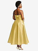 Alt View 2 Thumbnail - Maize Cuffed Strapless Satin Twill Midi Dress with Full Skirt and Pockets