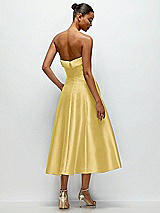 Side View Thumbnail - Maize Cuffed Strapless Satin Twill Midi Dress with Full Skirt and Pockets