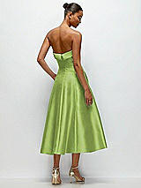 Side View Thumbnail - Mojito Cuffed Strapless Satin Twill Midi Dress with Full Skirt and Pockets