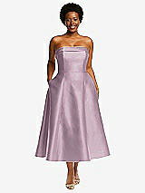 Alt View 1 Thumbnail - Suede Rose Cuffed Strapless Satin Twill Midi Dress with Full Skirt and Pockets