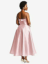 Alt View 2 Thumbnail - Ballet Pink Cuffed Strapless Satin Twill Midi Dress with Full Skirt and Pockets