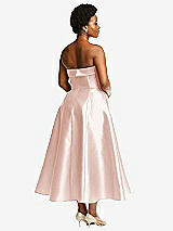 Alt View 2 Thumbnail - Blush Cuffed Strapless Satin Twill Midi Dress with Full Skirt and Pockets