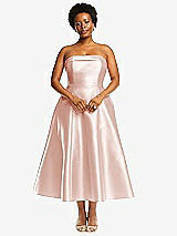 Alt View 4 Thumbnail - Blush Cuffed Strapless Satin Twill Midi Dress with Full Skirt and Pockets