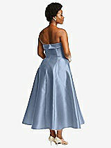 Alt View 2 Thumbnail - Cloudy Cuffed Strapless Satin Twill Midi Dress with Full Skirt and Pockets