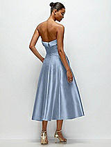 Side View Thumbnail - Cloudy Cuffed Strapless Satin Twill Midi Dress with Full Skirt and Pockets