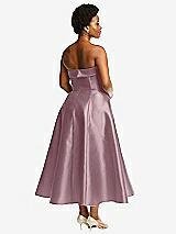 Alt View 2 Thumbnail - Dusty Rose Cuffed Strapless Satin Twill Midi Dress with Full Skirt and Pockets