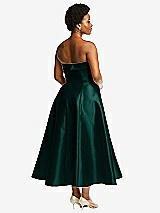 Alt View 2 Thumbnail - Evergreen Cuffed Strapless Satin Twill Midi Dress with Full Skirt and Pockets